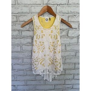 Akemi + Kin Anthropologie Lace Tank Top Yellow White Festival Bohemian XS